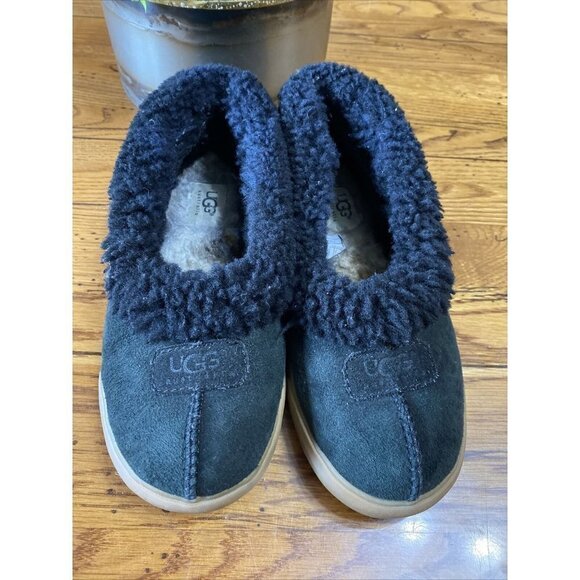 Ugg Womens Rylan 1871 Suede Slip On Comfort Black Moccasin Slippers Size US 6 - Picture 2 of 7